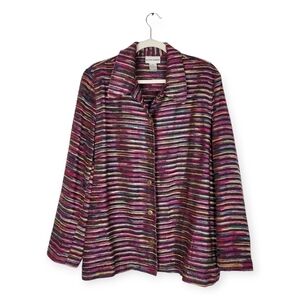 Vintage Alfred Dunner Rainbow Psychedelic Textured Corduroy Button Up Top Blouse